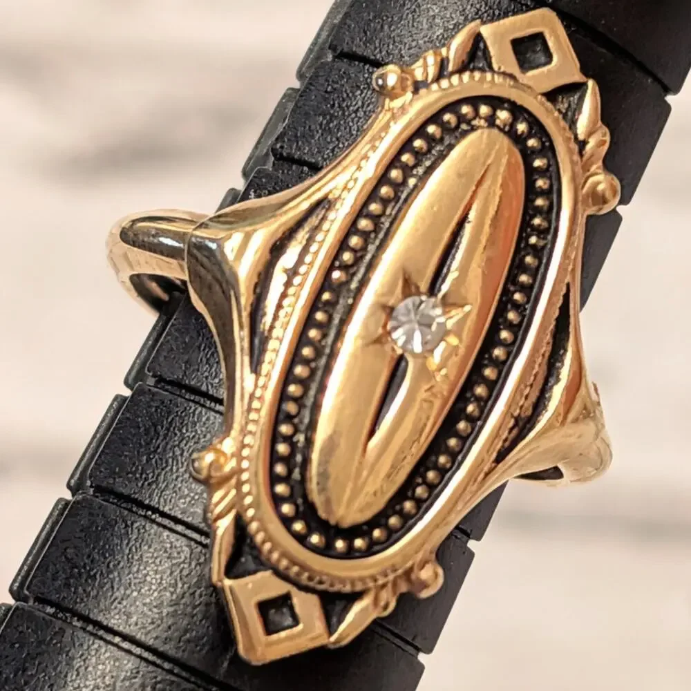 Vintage 1976 Avon Kensington Ring Victorian Revival Gold Tone Starburst Pattern